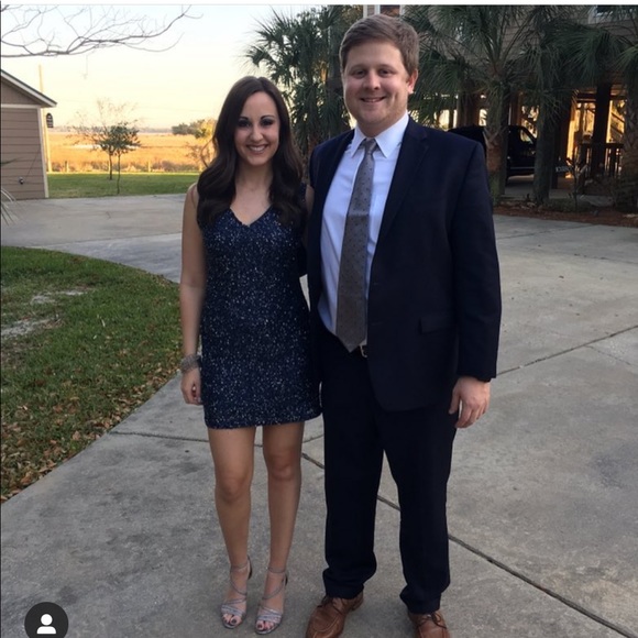 MLV V neck navy sequin dress - Picture 2 of 7